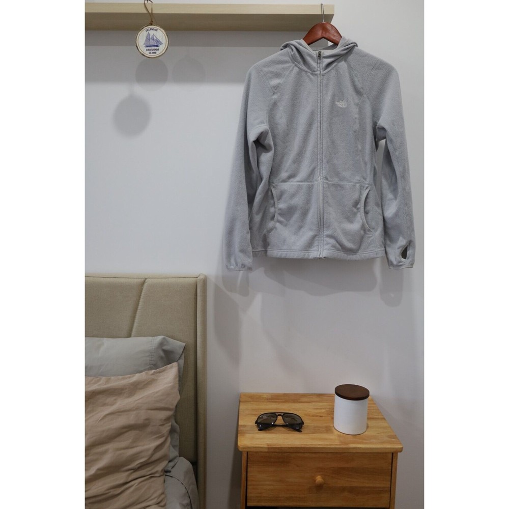 The North Face Women TKA 100 Gray Hoodie Lightweight Fleece Jacket Size Large